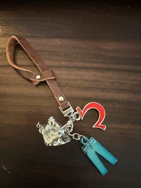 True Religion vintage leather Strap Keychain with Charms